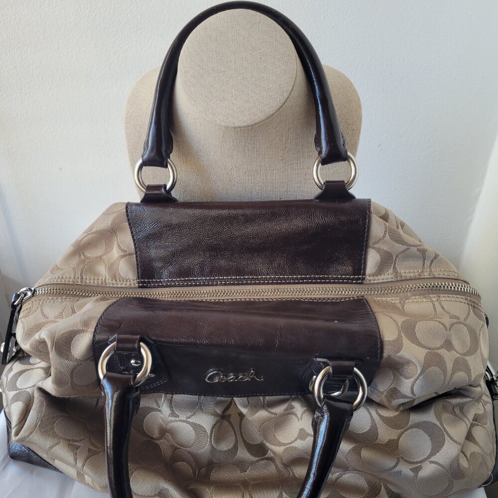 Coach Ashley Signature Sateen Brown/Khaki Satchel Handbag - Picture 12 of 16